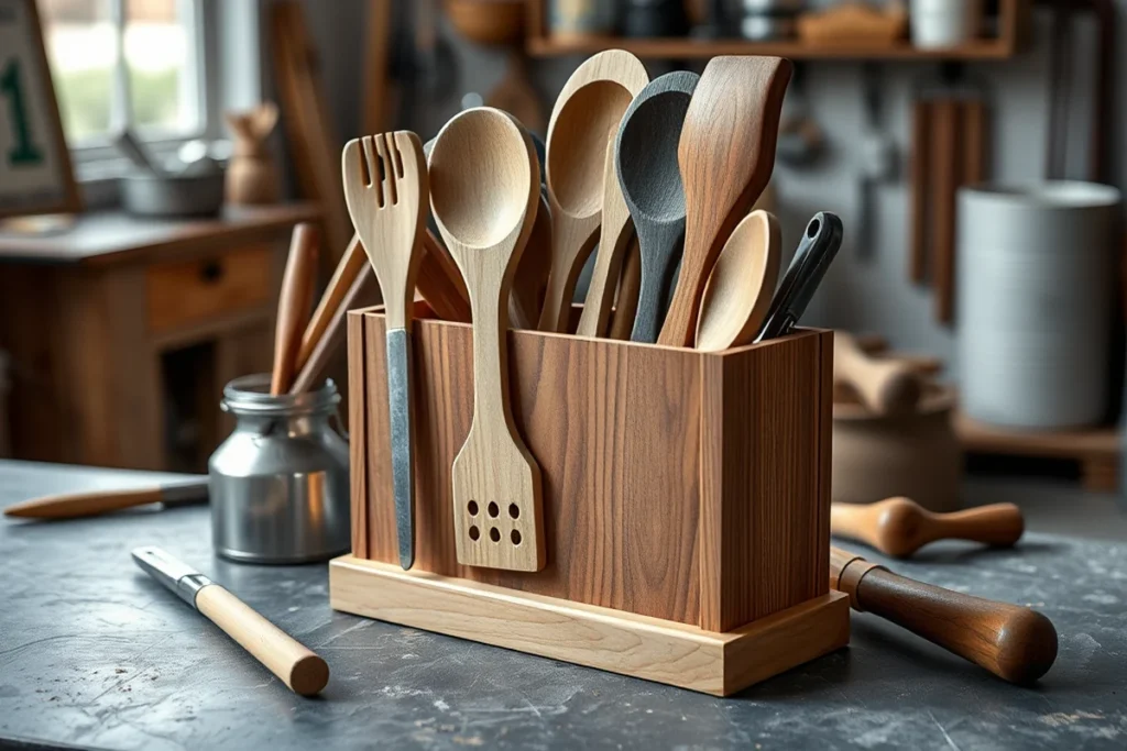 Affordable Wooden Kitchen Utensils And Holder