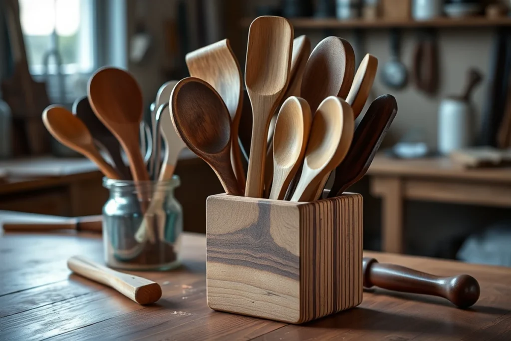 Affordable Wooden Kitchen Utensils With Holder