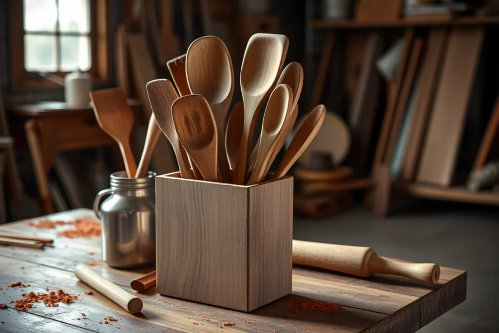 Cheap Wooden Kitchen Utensils With Holder