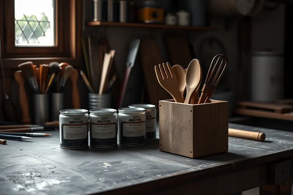 Wooden Utensil Holder And Set Vs
