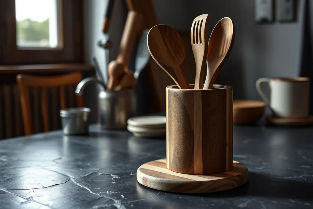 Wooden Utensil Kitchen Holder Vs